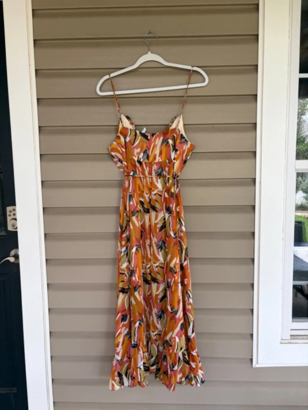 Hello Molly Orange Multi-Print Ruffle Hem Midi Dress